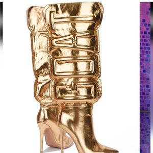 Cape Robbin Women's Gold Heeled Knee High Boots